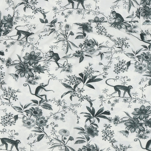 Warehouse Womens White Geometric Polyester Basic Button-Up Size 10 Mock Neck - Monkey Floral Pattern