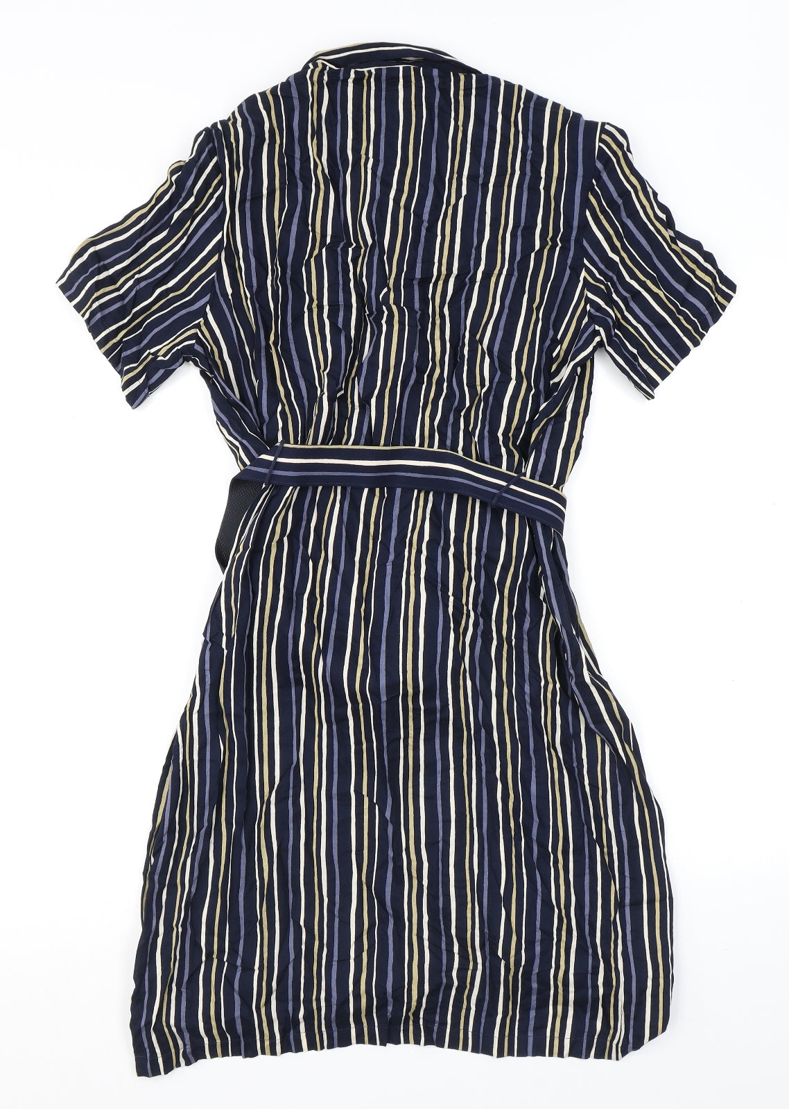 Marks and Spencer Womens Blue Striped Viscose Shirt Dress Size 16 Collared Button