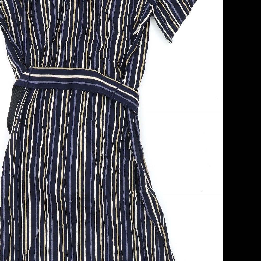 Marks and Spencer Womens Blue Striped Viscose Shirt Dress Size 16 Collared Button