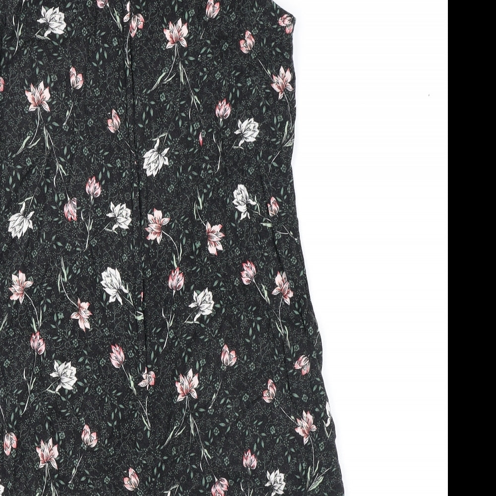 Dorothy Perkins Womens Black Floral Viscose Shift Size 10 Square Neck Zip