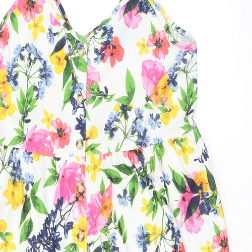 NEXT Womens Multicoloured Floral Polyester A-Line Size 16 V-Neck Pullover