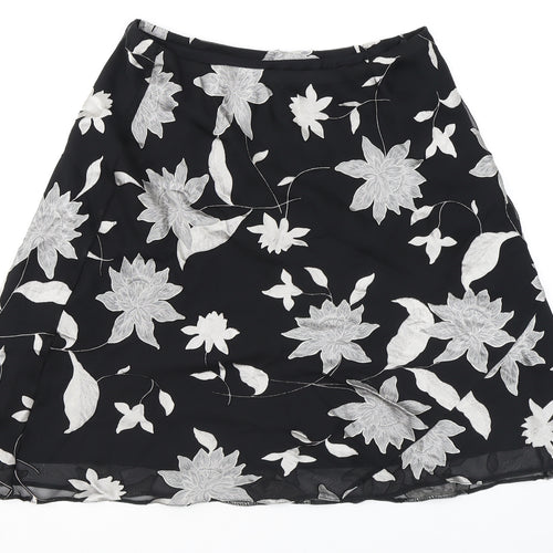 Berkertex Womens Black Floral Viscose Swing Skirt Size 14