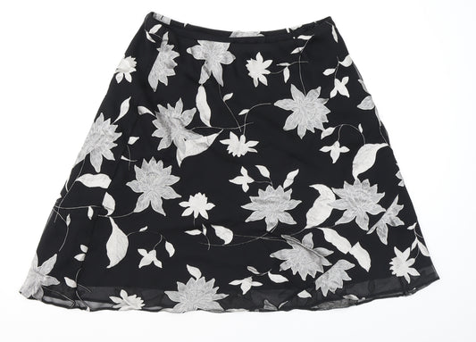 Berkertex Womens Black Floral Viscose Swing Skirt Size 14