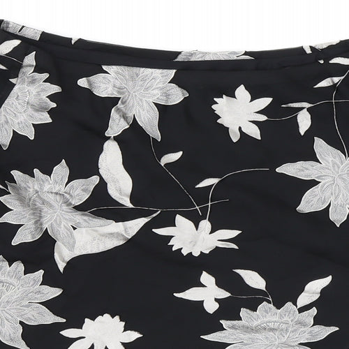 Berkertex Womens Black Floral Viscose Swing Skirt Size 14