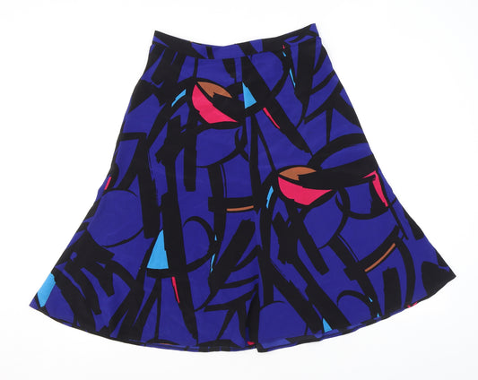 St Michael Womens Purple Geometric Polyester Swing Skirt Size 14 Zip