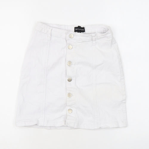 PRETTYLITTLETHING Womens White Cotton A-Line Skirt Size 10 Button