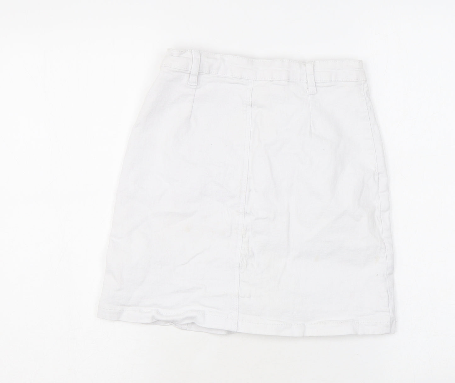 PRETTYLITTLETHING Womens White Cotton A-Line Skirt Size 10 Button