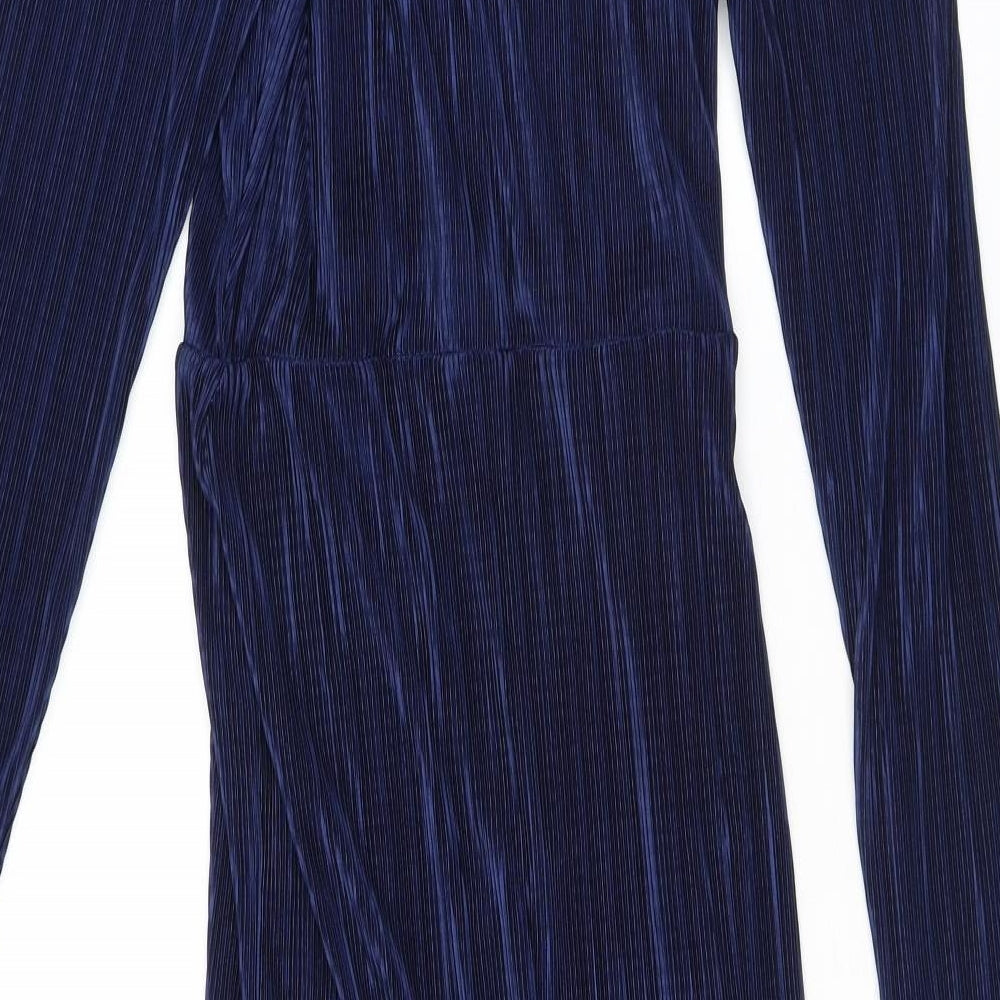 ASOS Womens Blue Polyester Wrap Dress Size 16 V-Neck Pullover - Plisse