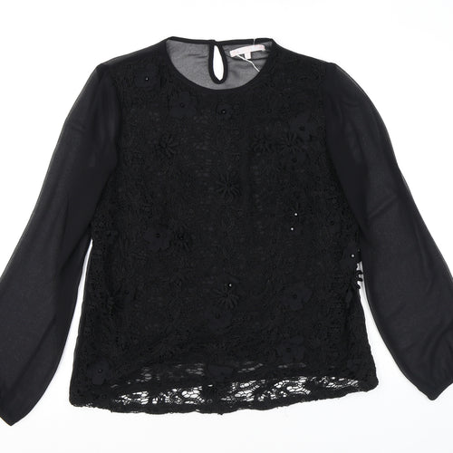 NEXT Womens Black Polyester Basic Blouse Size 16 Round Neck - Lace Front