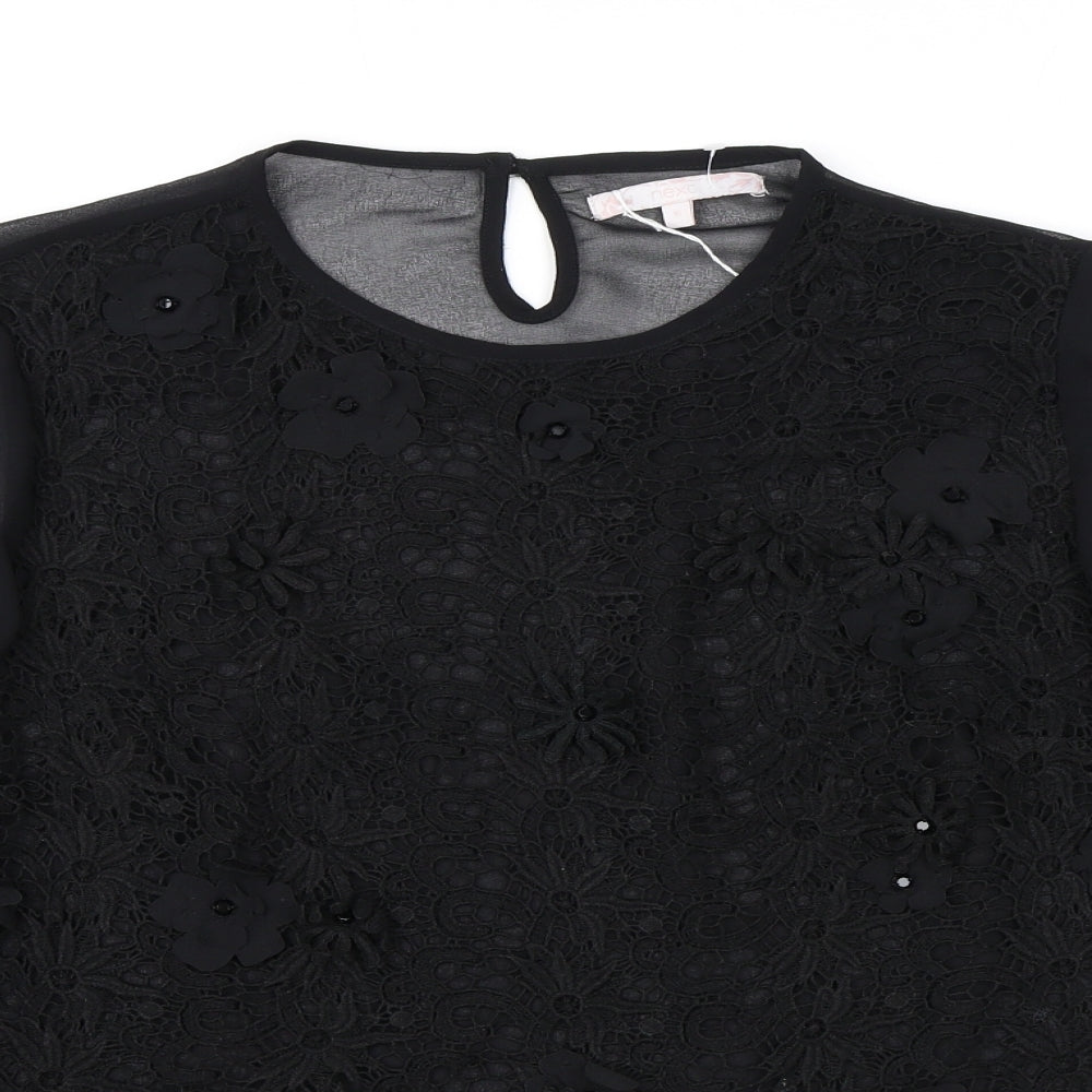 NEXT Womens Black Polyester Basic Blouse Size 16 Round Neck - Lace Front