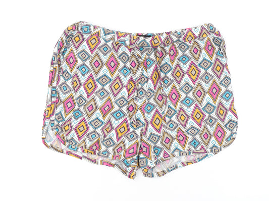 NEXT Womens Multicoloured Geometric Viscose Bermuda Shorts Size 12 L3 in Regular Drawstring