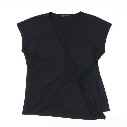 Marks and Spencer Womens Black Polyester Wrap Blouse Size 16 V-Neck