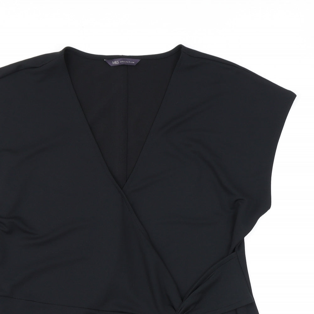 Marks and Spencer Womens Black Polyester Wrap Blouse Size 16 V-Neck
