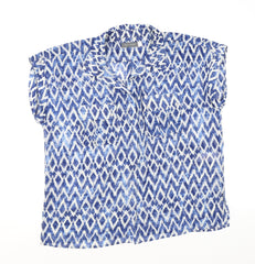 Mint Velvet Womens Blue Geometric Polyester Basic Blouse Size L Collared