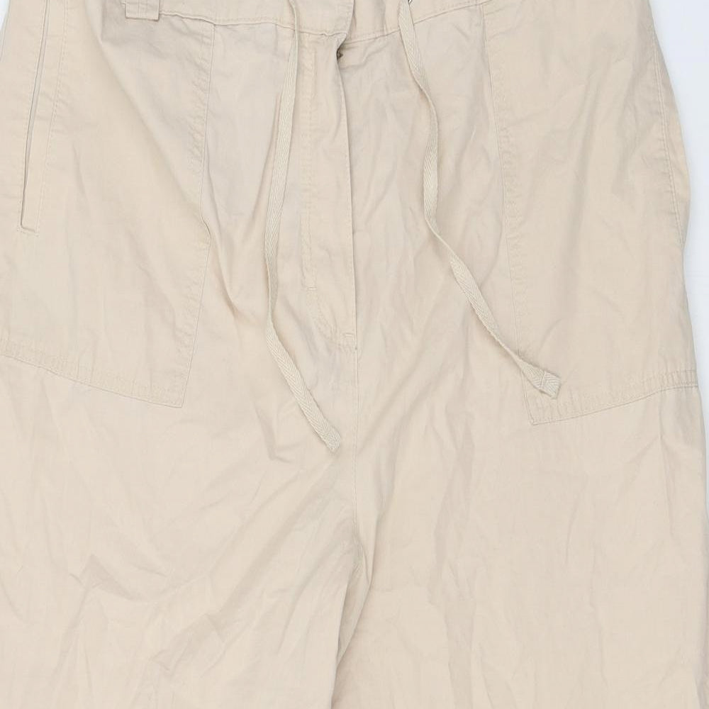 Marks and Spencer Womens Beige Cotton Cropped Trousers Size 20 L23 in Regular Zip - Drawstring