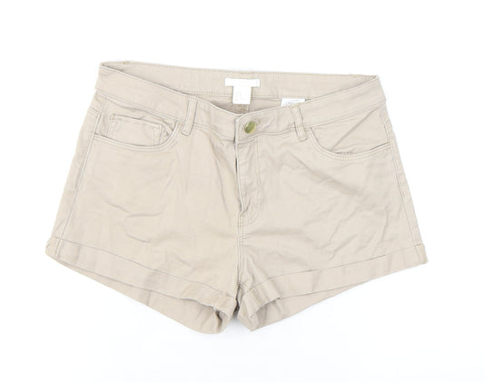 H&M Womens Beige Cotton Hot Pants Shorts Size 10 L3 in Regular Zip