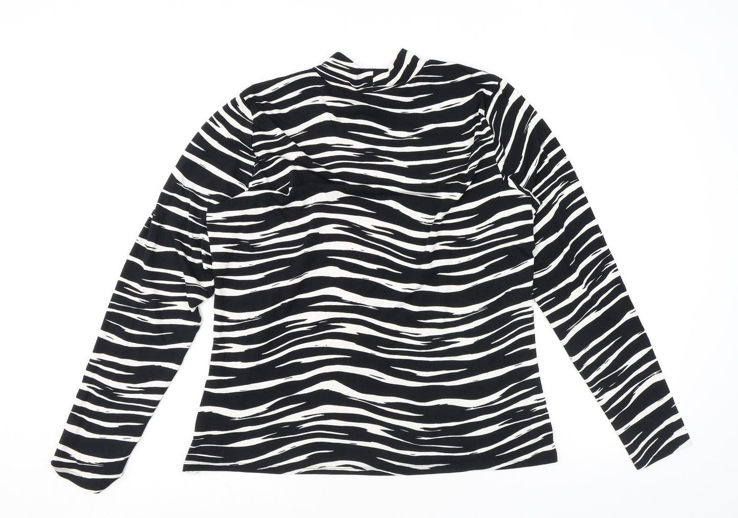 Warehouse Womens Black Animal Print Viscose Basic T-Shirt Size 18 Mock Neck - Zebra Print