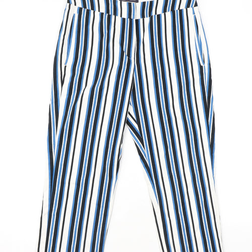 Marks and Spencer Womens Blue Striped Cotton Capri Trousers Size 10 L21 in Regular Zip