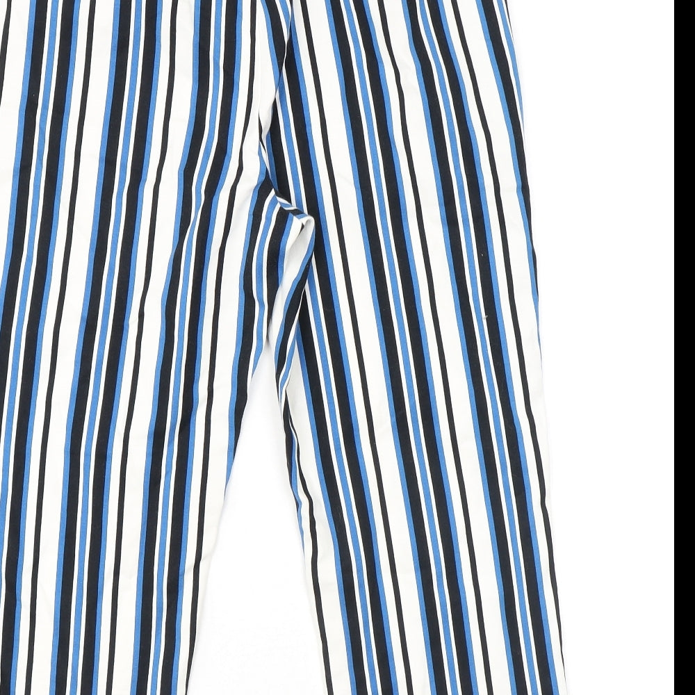Marks and Spencer Womens Blue Striped Cotton Capri Trousers Size 10 L21 in Regular Zip