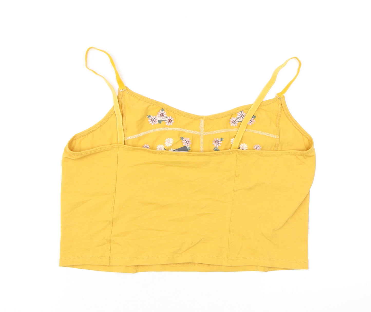 New Look Womens Yellow Cotton Cropped Tank Size 18 V-Neck - Flower Detail