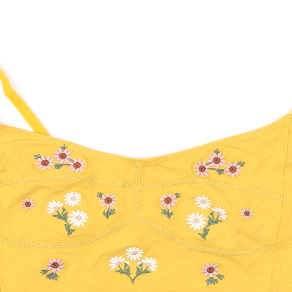 New Look Womens Yellow Cotton Cropped Tank Size 18 V-Neck - Flower Detail