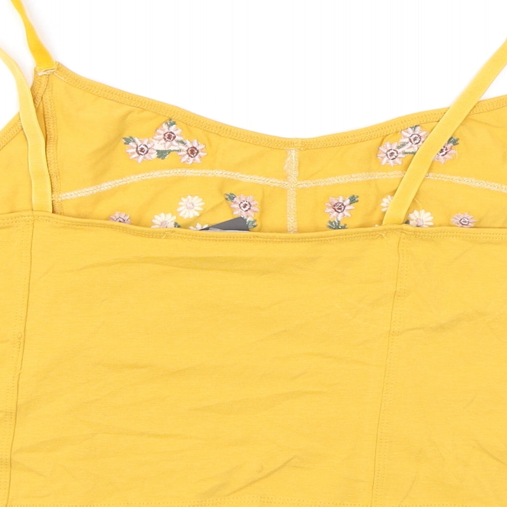 New Look Womens Yellow Cotton Cropped Tank Size 18 V-Neck - Flower Detail