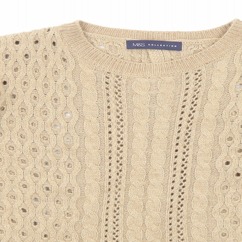 Marks and Spencer Womens Beige Crew Neck Acrylic Pullover Jumper Size 10