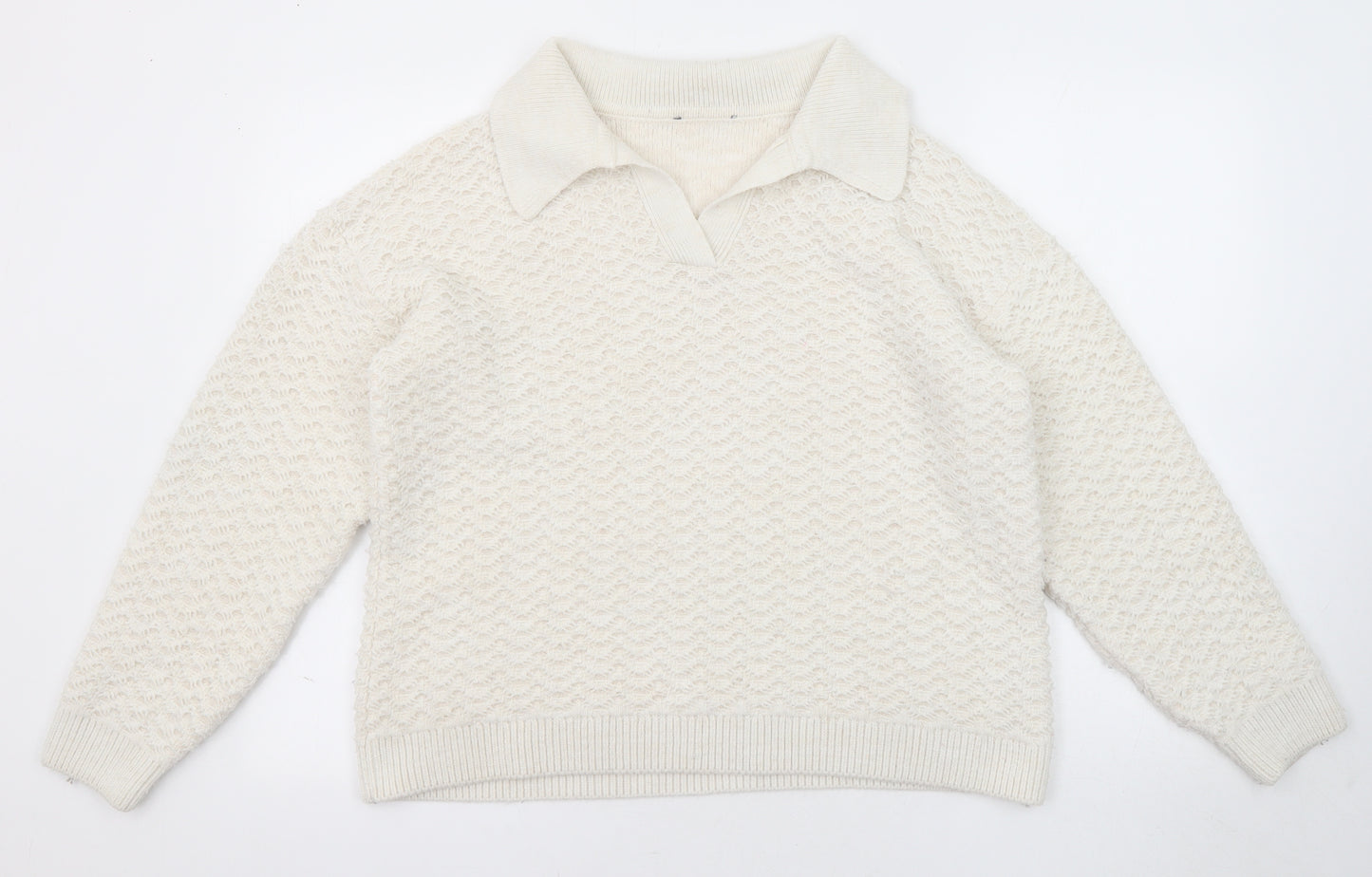 Marks and Spencer Womens Ivory Collared Geometric Acrylic Pullover Jumper Size M