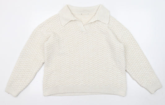 Marks and Spencer Womens Ivory Collared Geometric Acrylic Pullover Jumper Size M