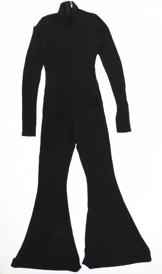 Zara Womens Black Viscose Jumpsuit One-Piece Size M Zip