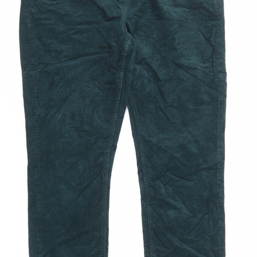 Per Una Womens Green Cotton Trousers Size 12 L29 in Regular Zip