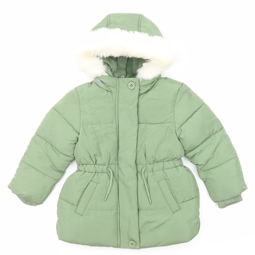 Marks and Spencer Girls Green Basic Coat Coat Size 2-3 Years Zip