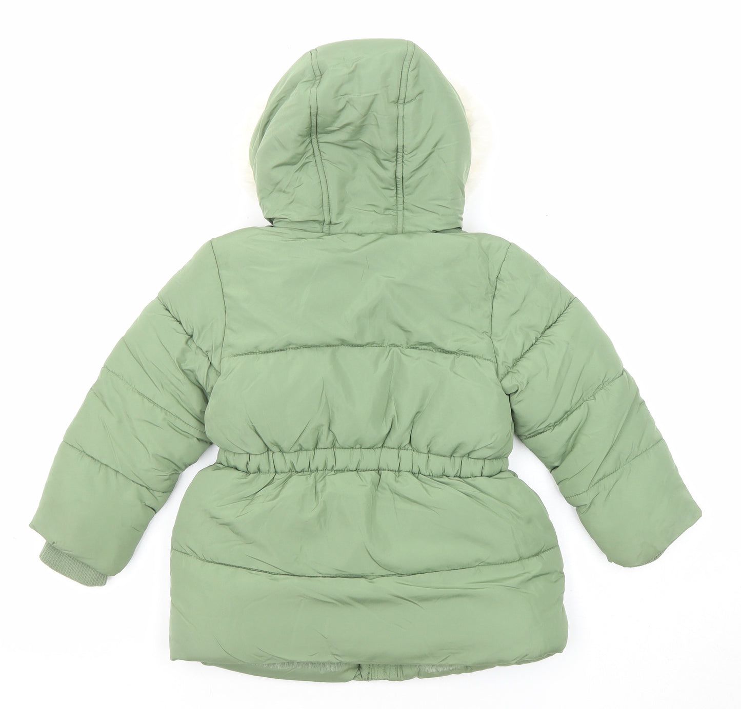 Marks and Spencer Girls Green Basic Coat Coat Size 2-3 Years Zip