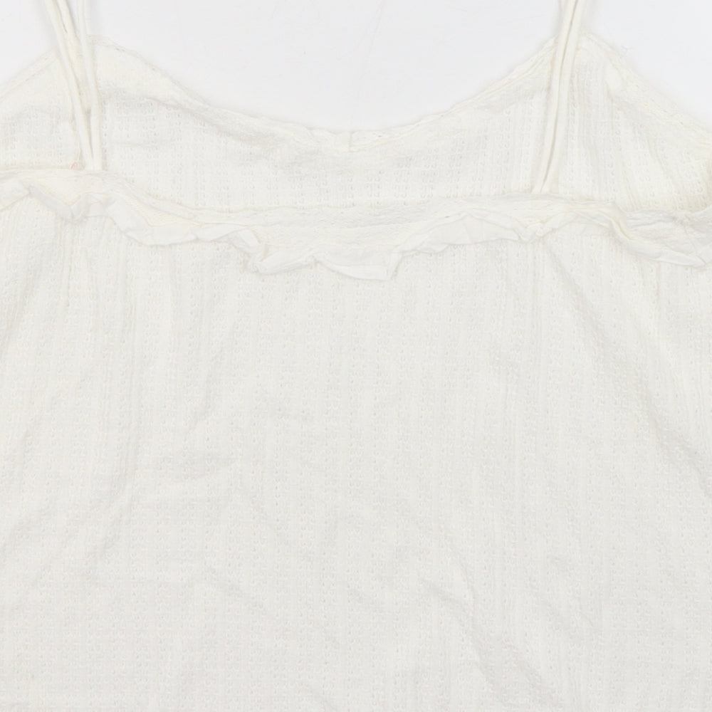 Mango Womens White Cotton Basic Tank Size L V-Neck