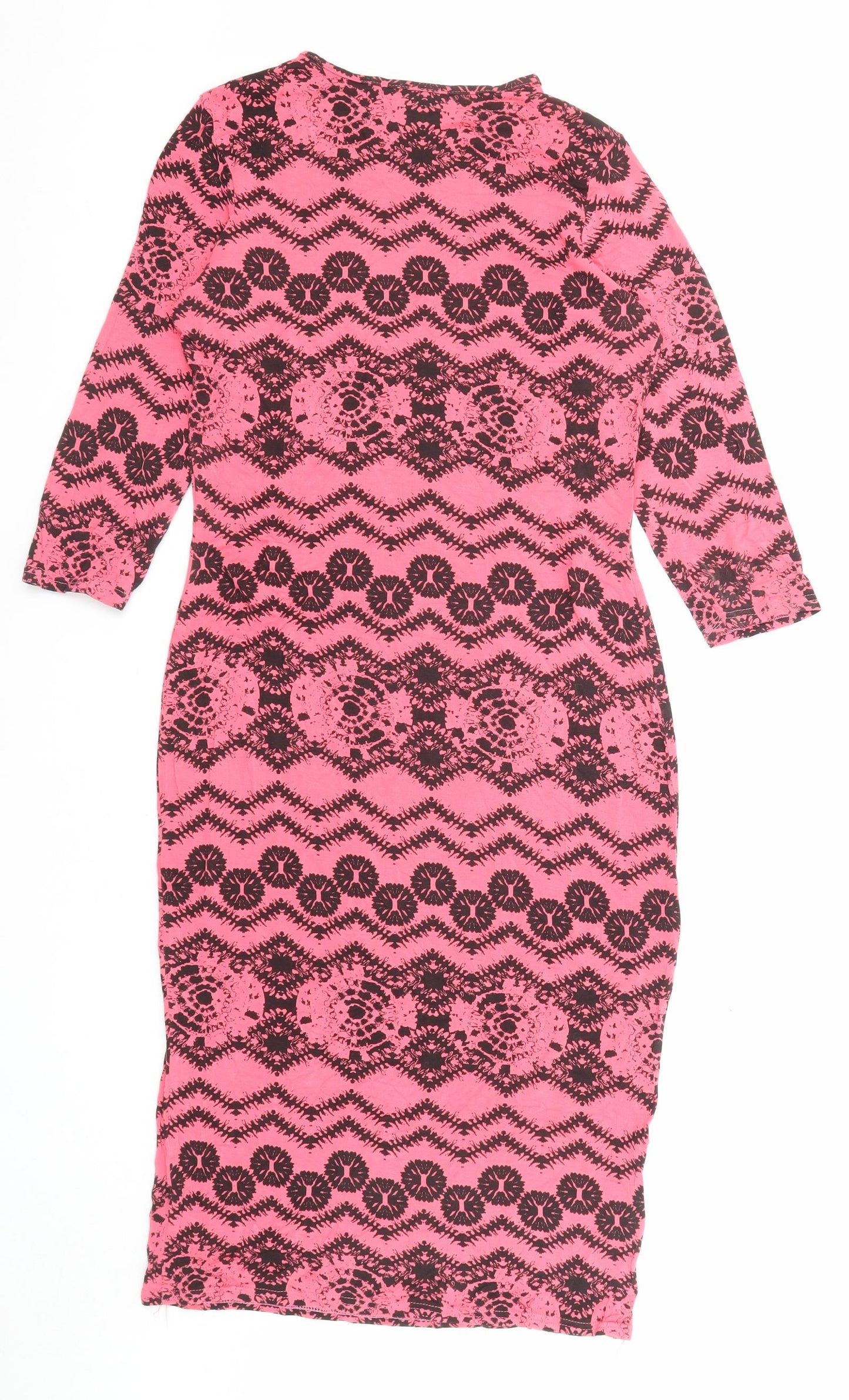 Club L Womens Pink Geometric Viscose Bodycon Size 14 Round Neck Pullover