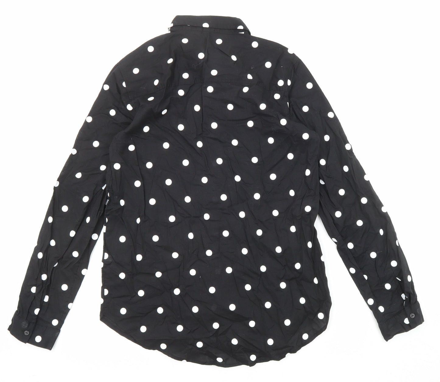 Divided by H&M Womens Black Polka Dot Cotton Basic Button-Up Size 8 Collared