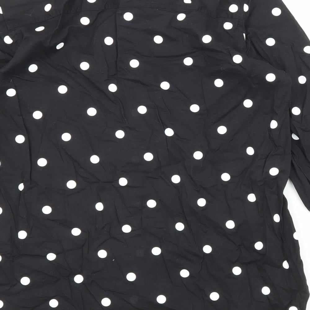 Divided by H&M Womens Black Polka Dot Cotton Basic Button-Up Size 8 Collared