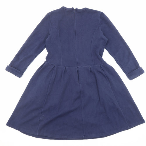 Whistles Womens Blue Cotton Jumper Dress Size 12 Round Neck Zip