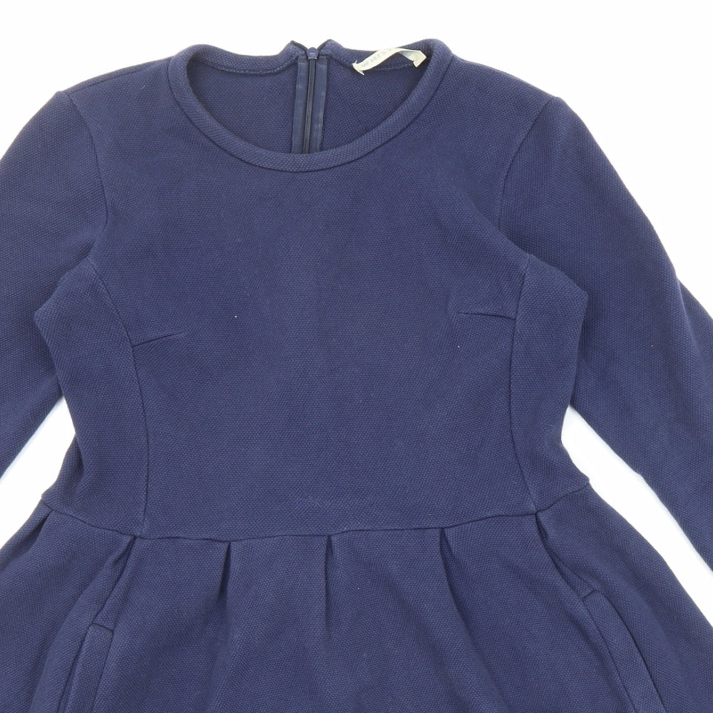 Whistles Womens Blue Cotton Jumper Dress Size 12 Round Neck Zip