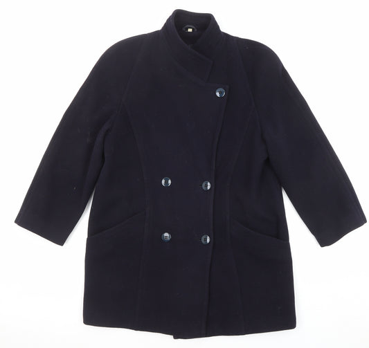 House of Fraser Womens Blue Overcoat Coat Size 12 Button
