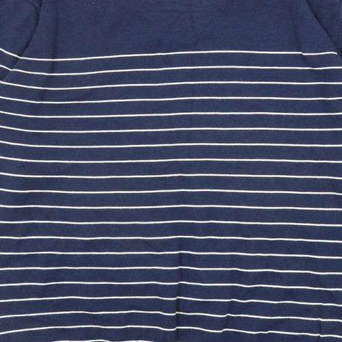 NEXT Mens Blue V-Neck Striped Cotton Pullover Jumper Size M Long Sleeve