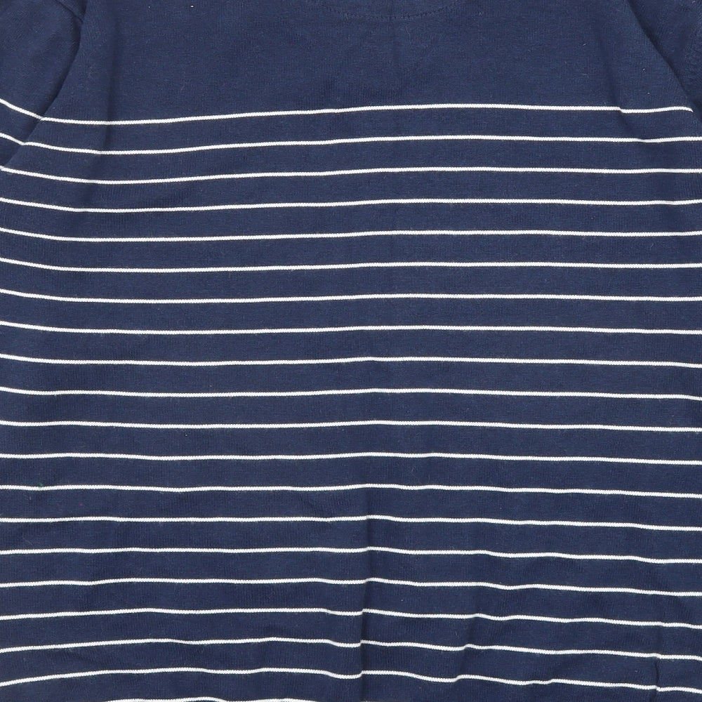 NEXT Mens Blue V-Neck Striped Cotton Pullover Jumper Size M Long Sleeve