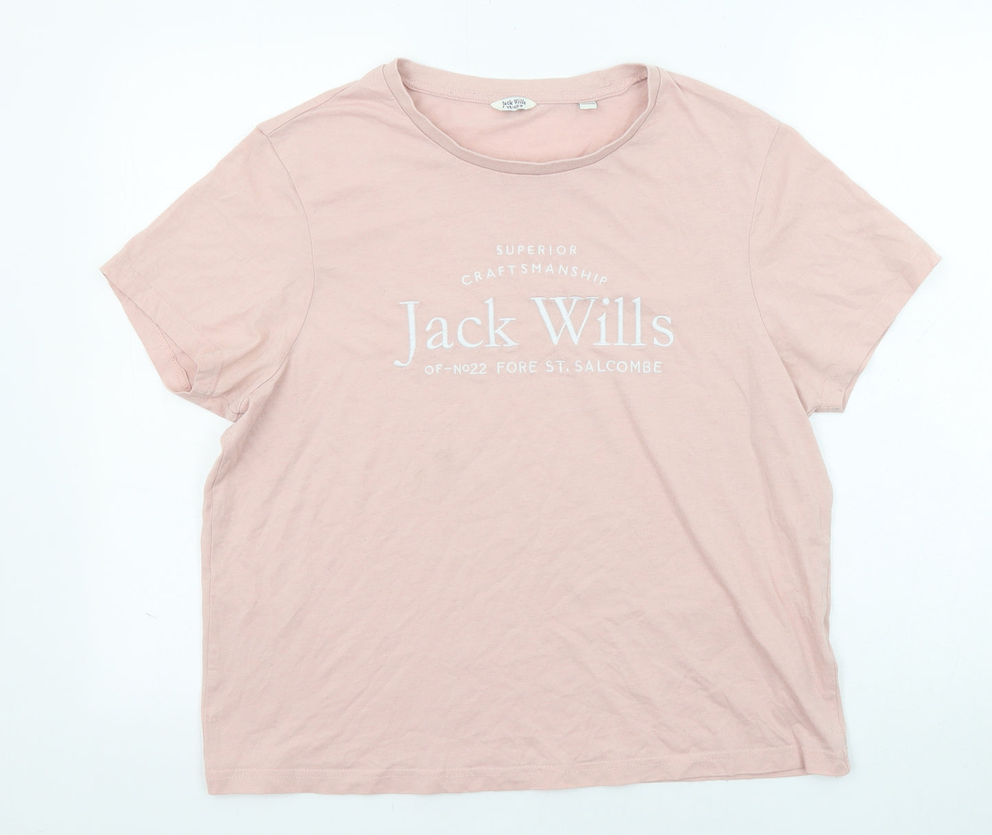Jack Wills Womens Pink Cotton Basic T-Shirt Size 14 Round Neck