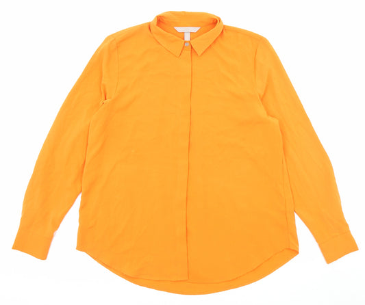 H&M Womens Orange Polyester Basic Button-Up Size 12 Collared