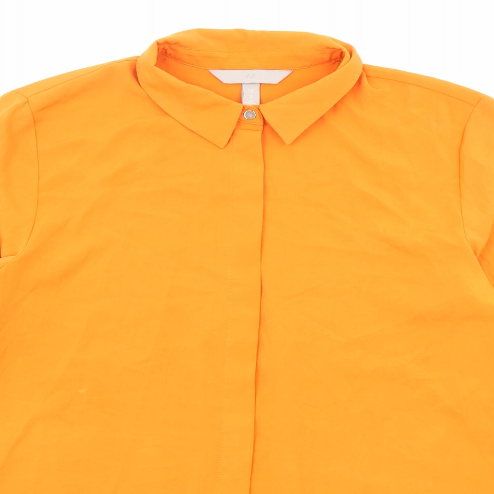 H&M Womens Orange Polyester Basic Button-Up Size 12 Collared