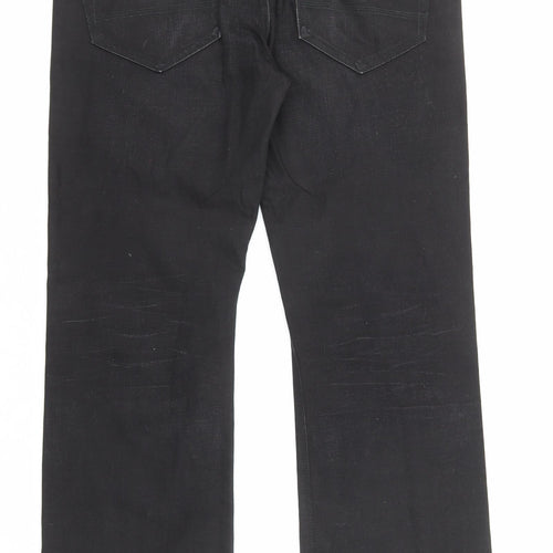 River Island Mens Black Cotton Straight Jeans Size 32 in L32 in Regular Zip