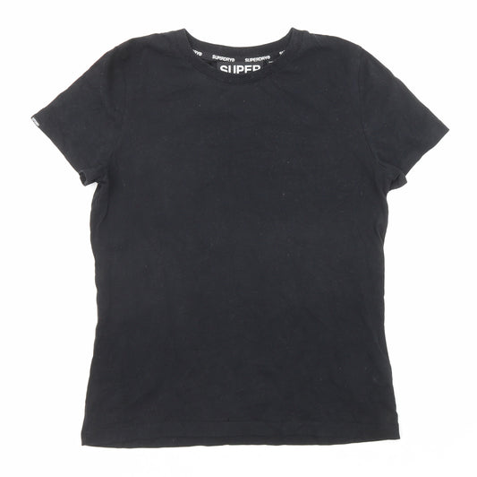 Superdry Womens Black Cotton Basic T-Shirt Size 8 Round Neck