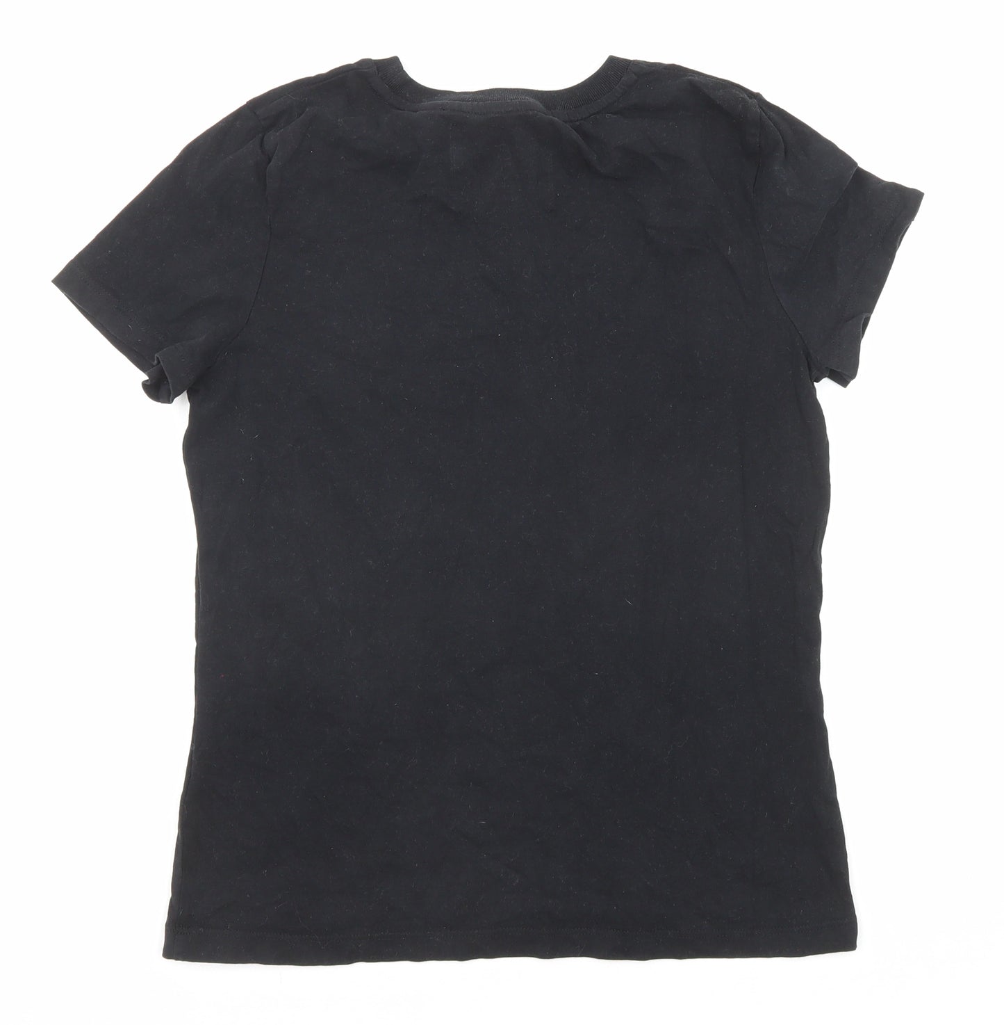 Superdry Womens Black Cotton Basic T-Shirt Size 8 Round Neck