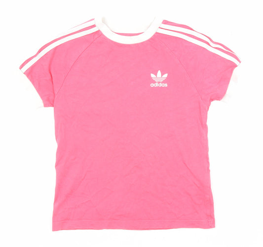 adidas Girls Pink Cotton Basic T-Shirt Size 7-8 Years Crew Neck Pullover