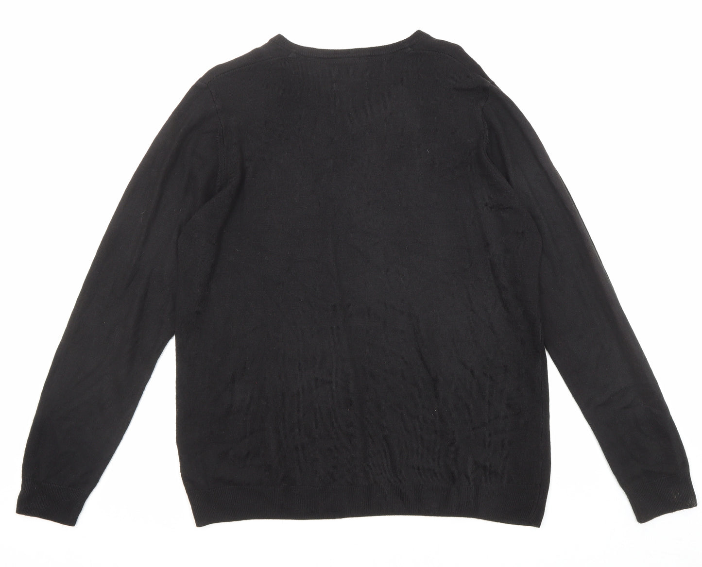Marks and Spencer Mens Black V-Neck Acrylic Pullover Jumper Size L Long Sleeve